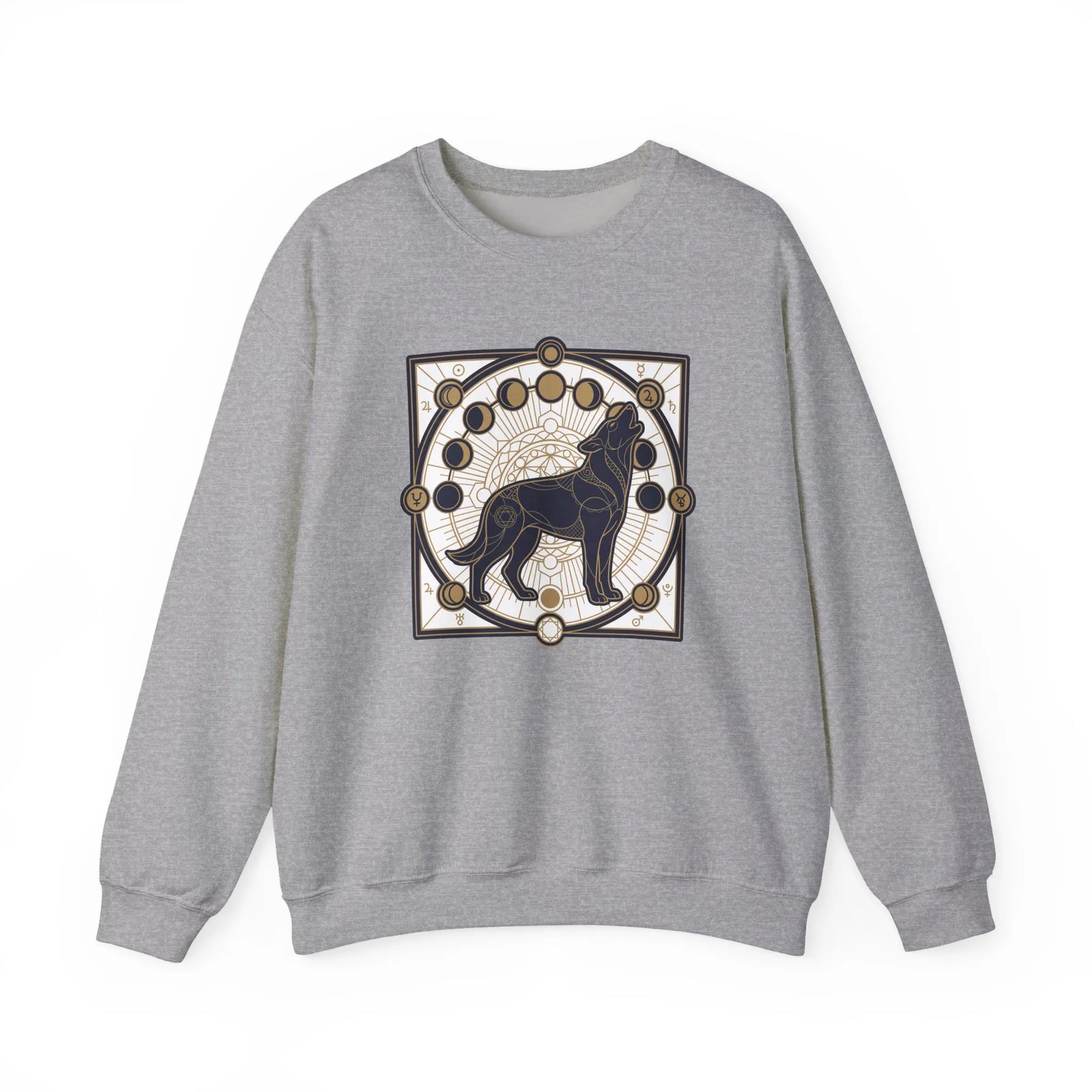 Sacred Geometry Spirit Dog Sweatshirt - Heavyweight Cotton Blend Crewneck - Unisex White