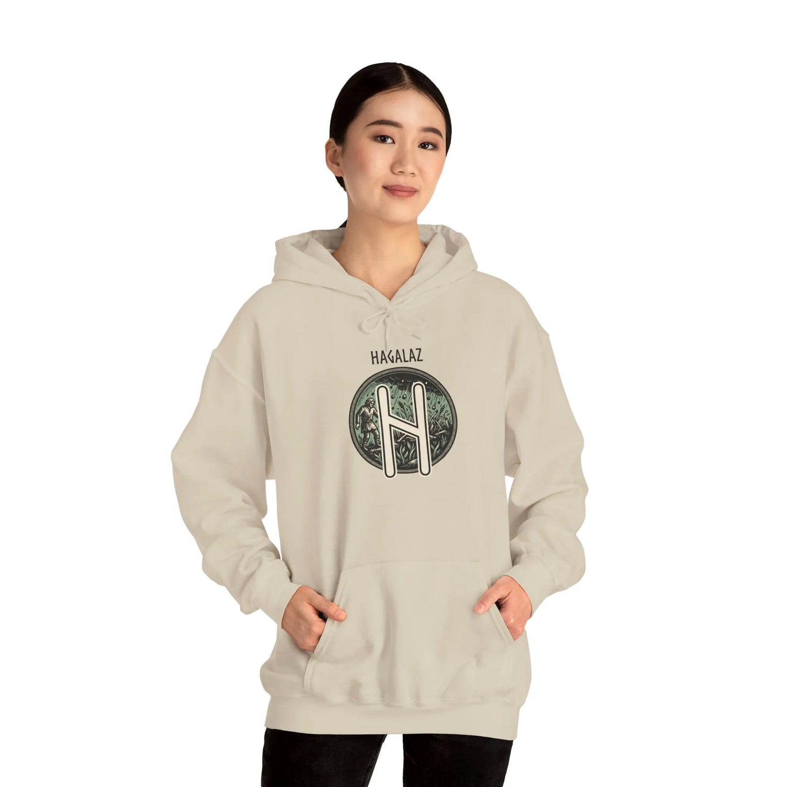Hagalaz Rune Symbol Hoodie - Soft Heavy Blend Fleece Pullover - Unisex White