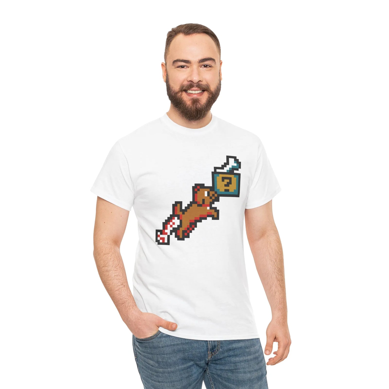 8-Bit Pixel Gaming Dogs T-Shirt - Heavy Cotton Classic Fit Tee - Unisex White