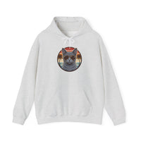 Russian Blue Aviator Cat 70s Sunset Hoodie - Soft Blend Fleece Pullover - Unisex White
