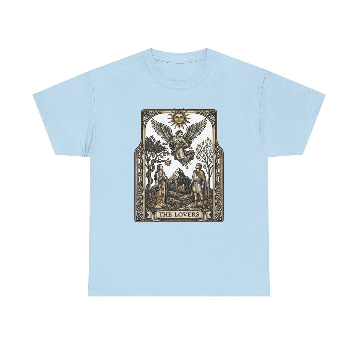 The Lovers Tarot Card Graphic T-Shirt - Heavy Cotton Classic Fit Tee - Unisex White