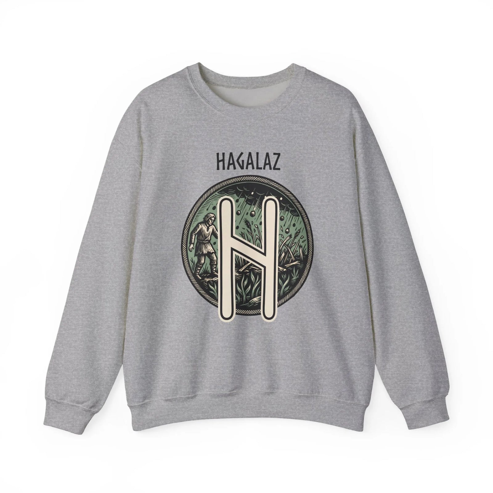 Hagalaz Rune Hail Graphic Sweatshirt - Medium-Heavy Cotton Blend Crewneck - Unisex White