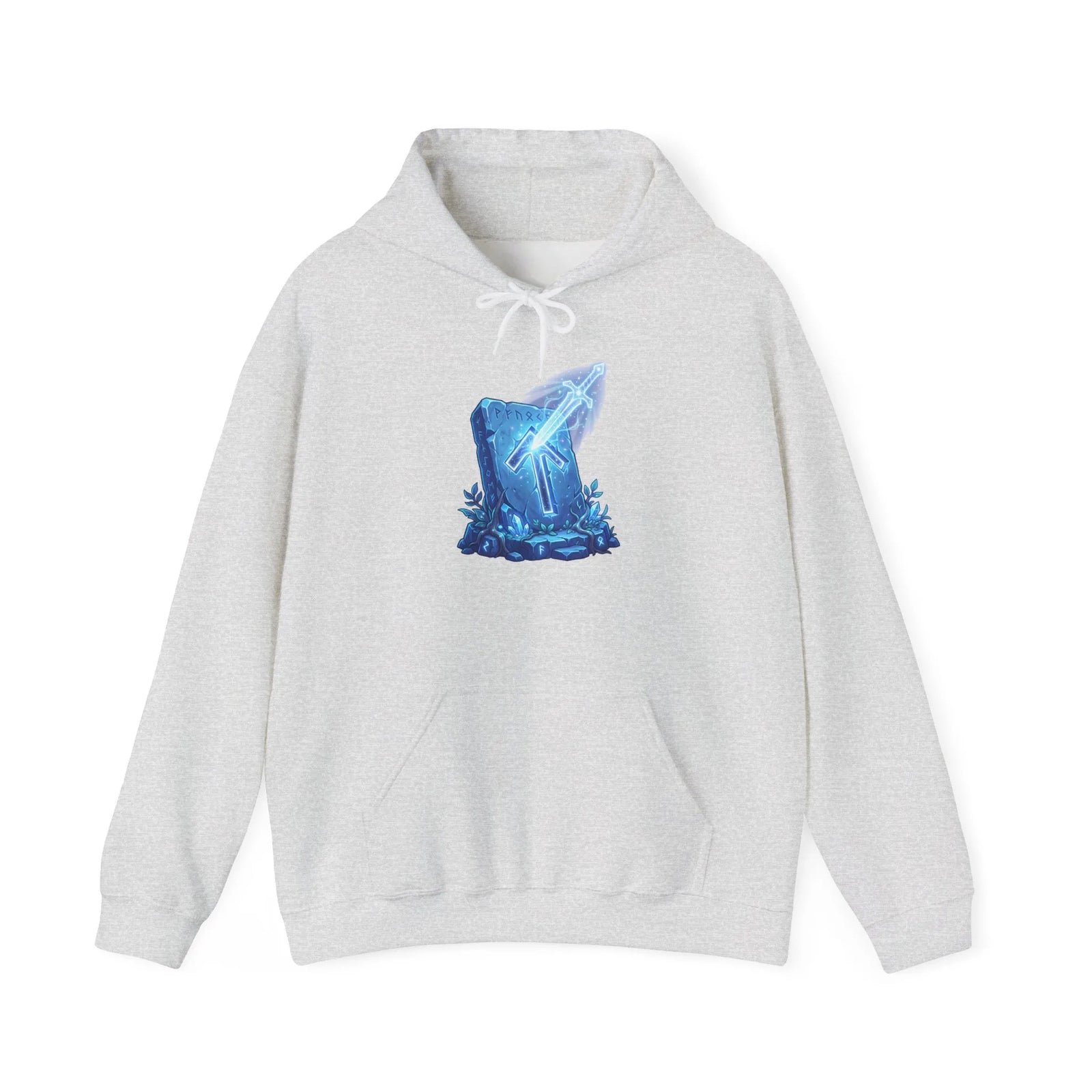 Tiwaz Tyr Sword Graphic Hoodie - Classic Fit Pouch Pocket Fleece - Unisex White