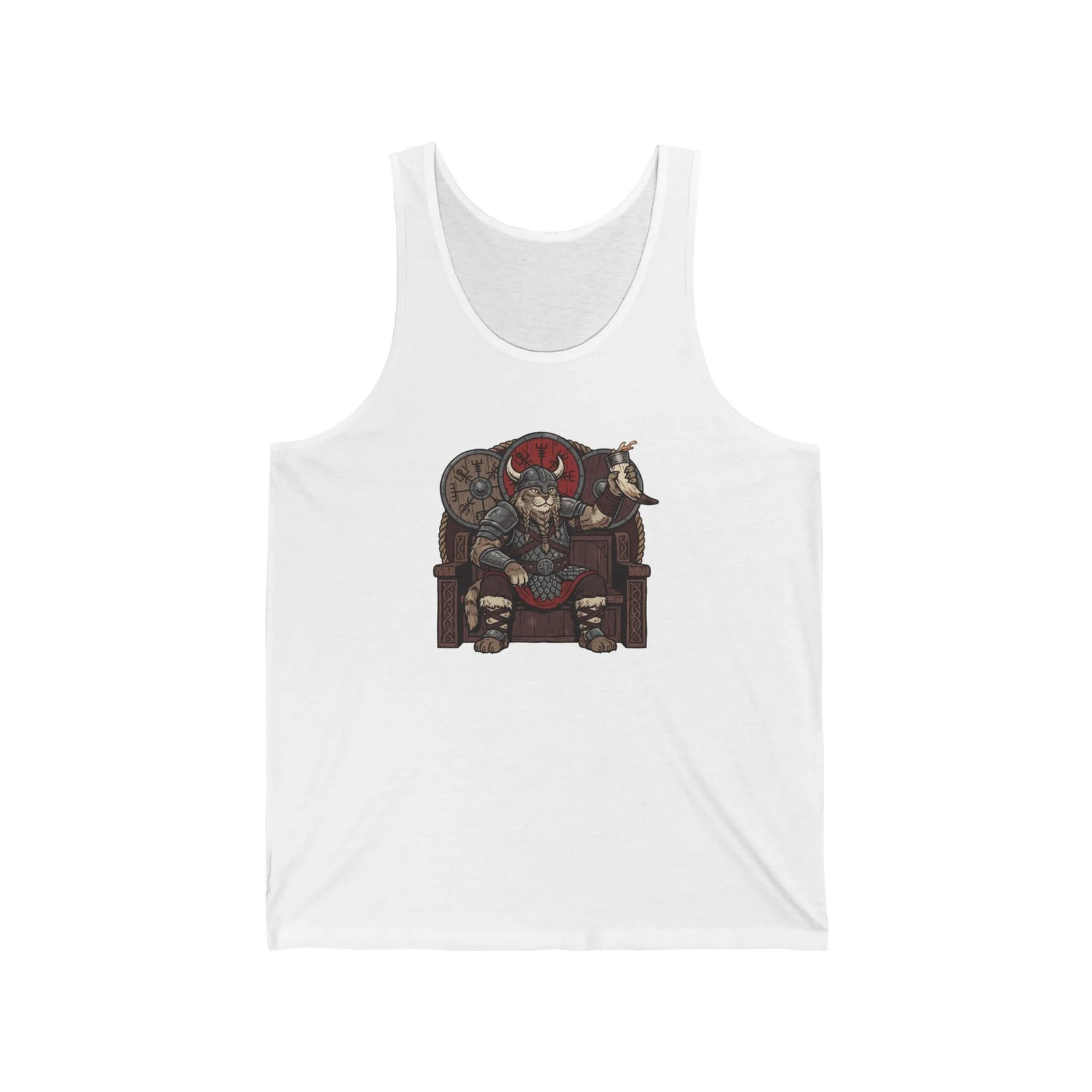 Viking Berserker Cat Graphic Tank Top - Lightweight Ringspun Cotton Jersey - Unisex Athletic Heather