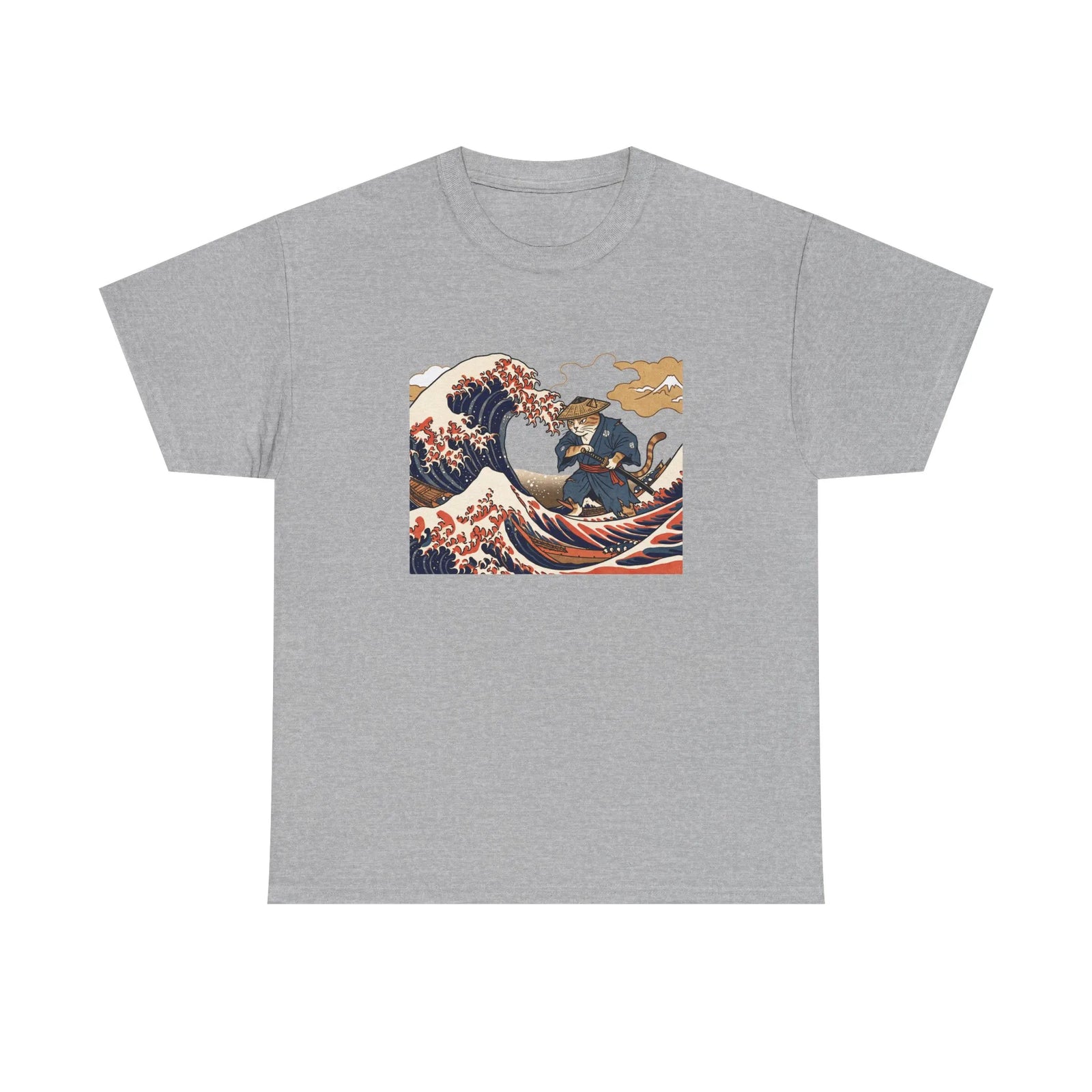 Ronin & Wave Ukiyo-e Cat T-Shirt - Heavy Cotton Classic Fit Tee - Unisex White