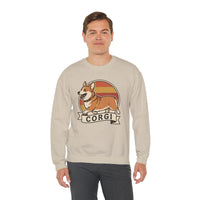 Retro 70s Sunset Corgi Sweatshirt - Classic Fit Cotton-Poly Crewneck - Unisex White