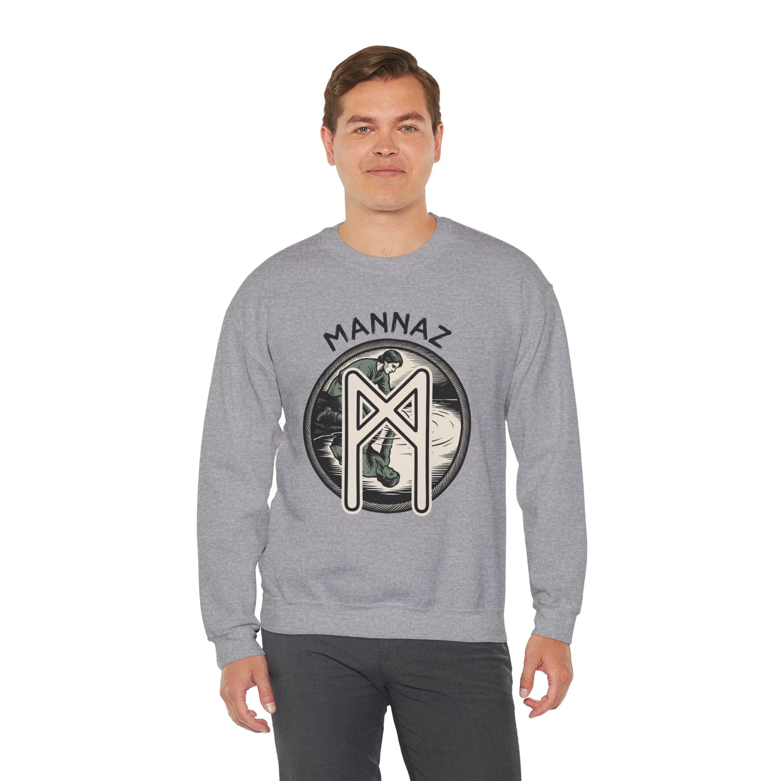 Mannaz Humanity Rune Graphic Sweatshirt - Heavy Blend Fleece Crewneck - Unisex White