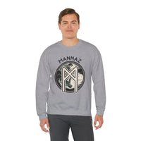 Mannaz Humanity Rune Graphic Sweatshirt - Heavy Blend Fleece Crewneck - Unisex White