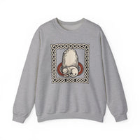 Runestone Cat Norse Woodcut Sweatshirt - Heavyweight Cotton Blend Crewneck - Unisex White