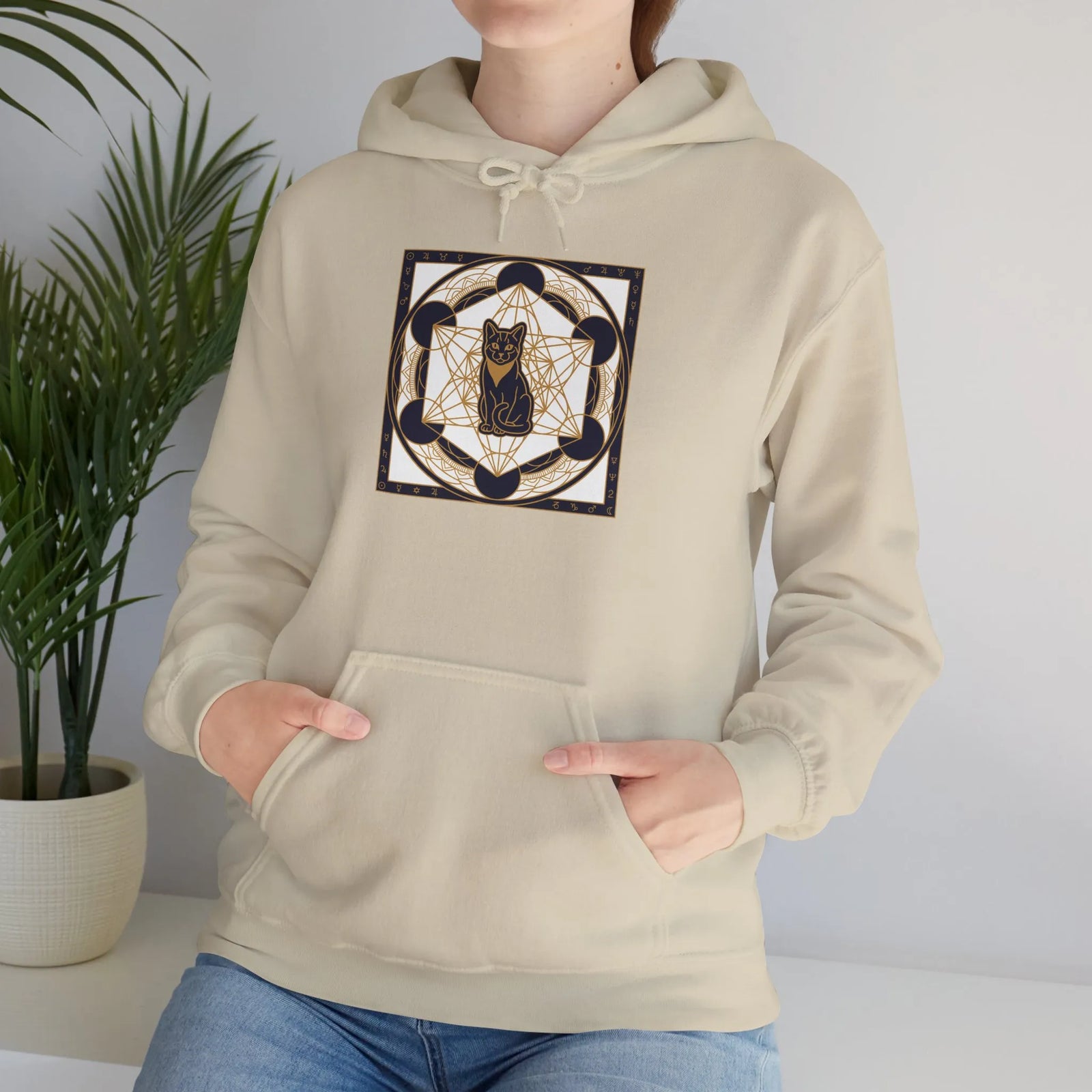 Metatron's Cat Sacred Geometry Hoodie - Heavy Blend Hooded Fleece - Unisex White