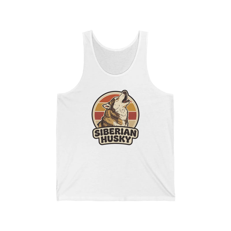 Siberian Husky Retro Sunset Tank Top - Lightweight Jersey Retail Fit - Unisex Athletic Heather