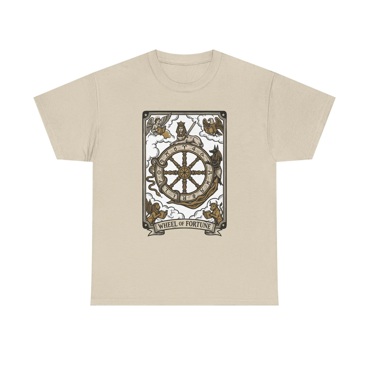 Wheel of Fortune Tarot Graphic T-Shirt - Heavyweight Cotton Classic Fit - Unisex White