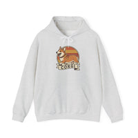 Corgi Retro 70s Sunset Graphic Hoodie - Soft Cotton-Poly Blend Pullover - Unisex White