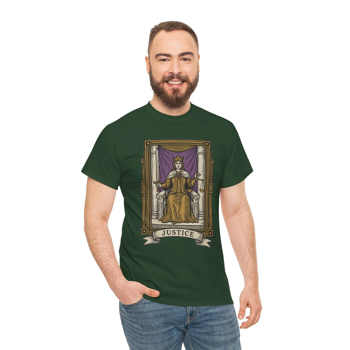 Justice Tarot Card Graphic T-Shirt - Heavy Cotton Classic Fit Tee - Unisex White