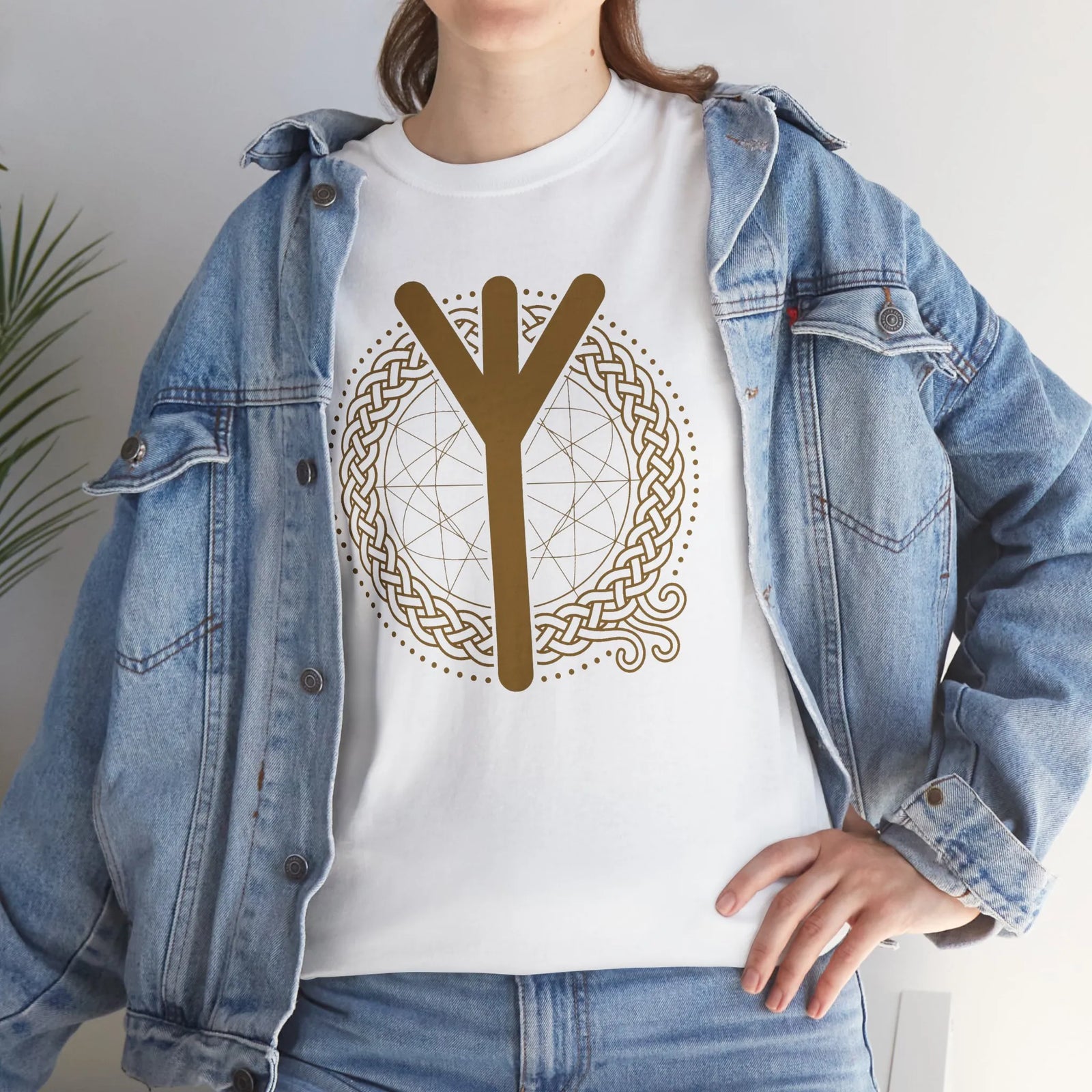 Elhaz Rune Protection Graphic T-Shirt - Heavyweight Cotton Classic Tee - Unisex White