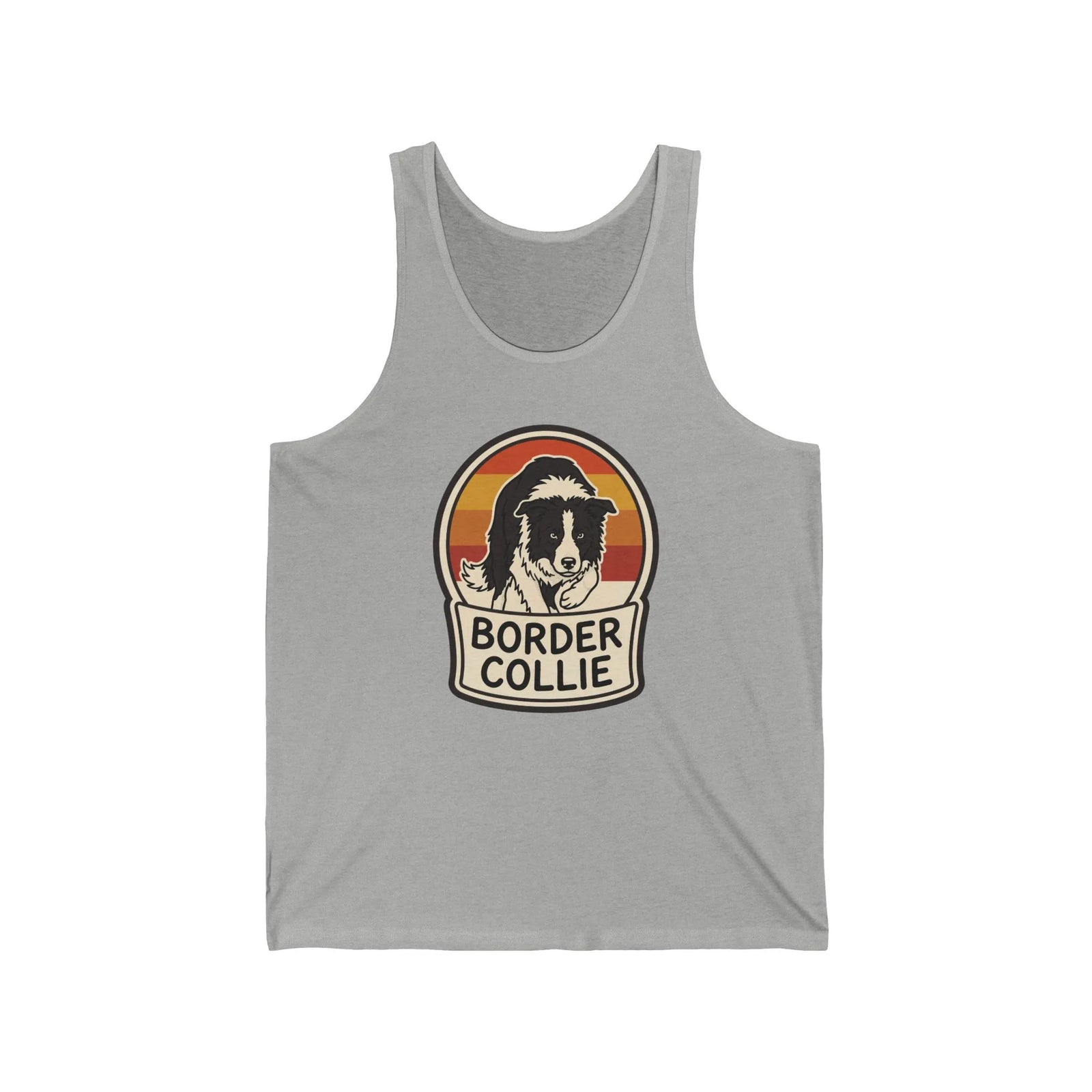 Border Collie Retro 70s Sunset Tank Top - Soft Lightweight Cotton Jersey - Unisex White