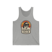 Border Collie Retro 70s Sunset Tank Top - Soft Lightweight Cotton Jersey - Unisex White