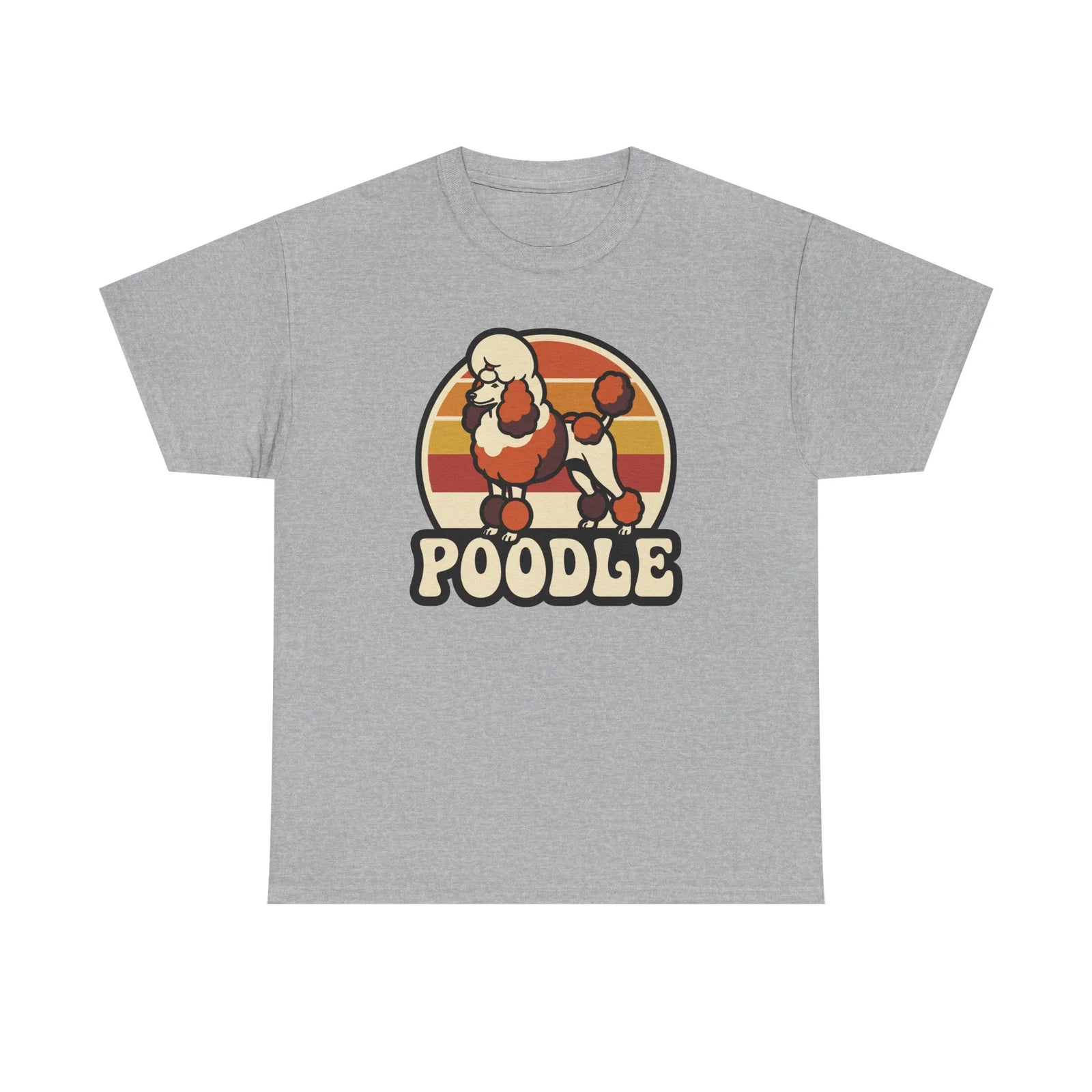 Poodle Retro 70s Sunset T-Shirt - Heavy Cotton Classic Fit Tee - Unisex White