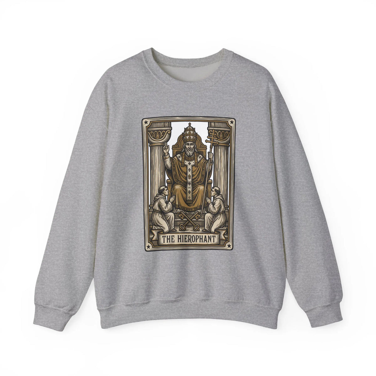 Hierophant Tarot Card Sweatshirt - Heavy Blend Crewneck Fleece - Unisex Ash