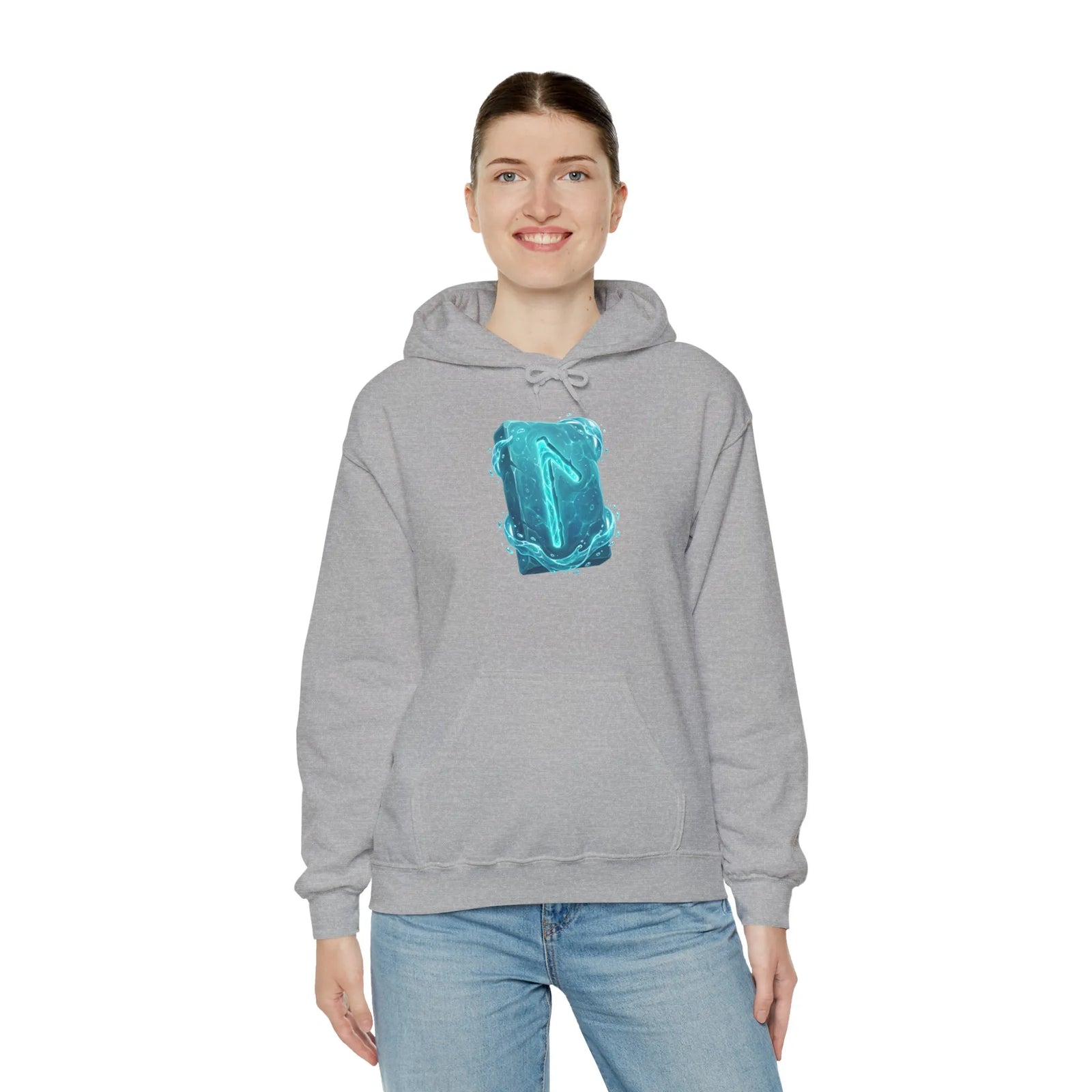 Laguz Water Rune Graphic Hoodie - Soft Fleece Blend Pullover - Unisex White