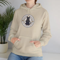 Meditating Cat Sacred Geometry Hoodie - Heavy Blend Fleece Pullover - Unisex White