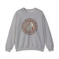 Norse Knotwork Cat Graphic Sweatshirt - Heavy Blend Cotton Blend Crewneck - Unisex White