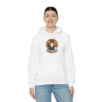 Tuxedo Cat Retro Sunset Hoodie - Soft Cotton Blend Pullover - Unisex White