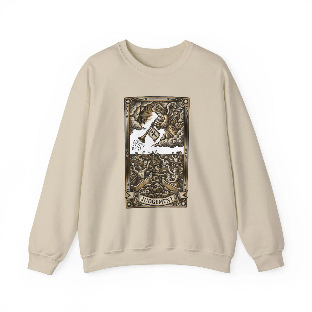Judgement Tarot Card Graphic Sweatshirt - Heavy Blend Classic Fit Crewneck - Unisex White