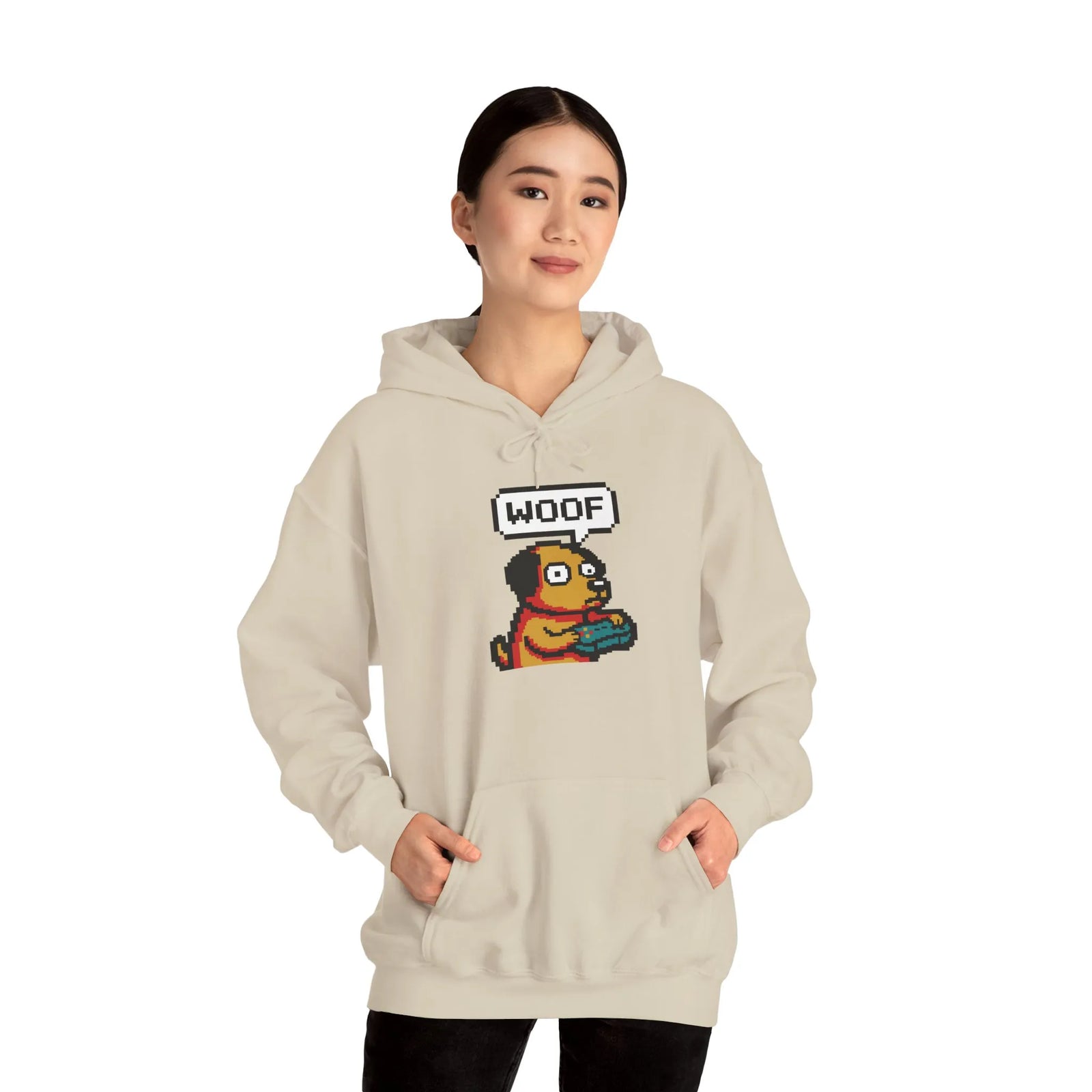 Player One 8-Bit Gaming Dog Hoodie - Soft Cotton-Poly Blend Fleece - Unisex White