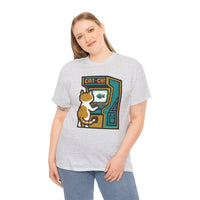 8-Bit Pixel Gaming Cats Arcade T-Shirt - Heavy Cotton Classic Fit Tee - Unisex White