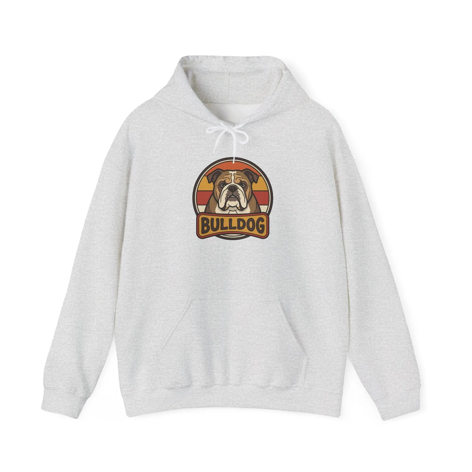 Bulldog Retro 70s Sunset Hoodie - Heavy Blend Fleece Pullover - Unisex White