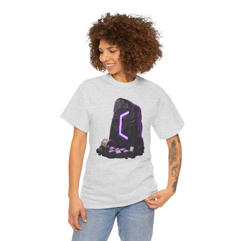Perthro Rune Mystery Graphic T-Shirt - Heavy Cotton Classic Fit Crewneck Tee - Unisex White