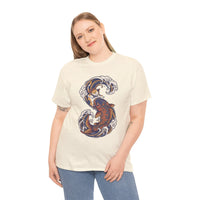 Koi Rider Ukiyo-e Samurai Cat T-Shirt - Heavy Cotton Classic Fit Tee - Unisex White