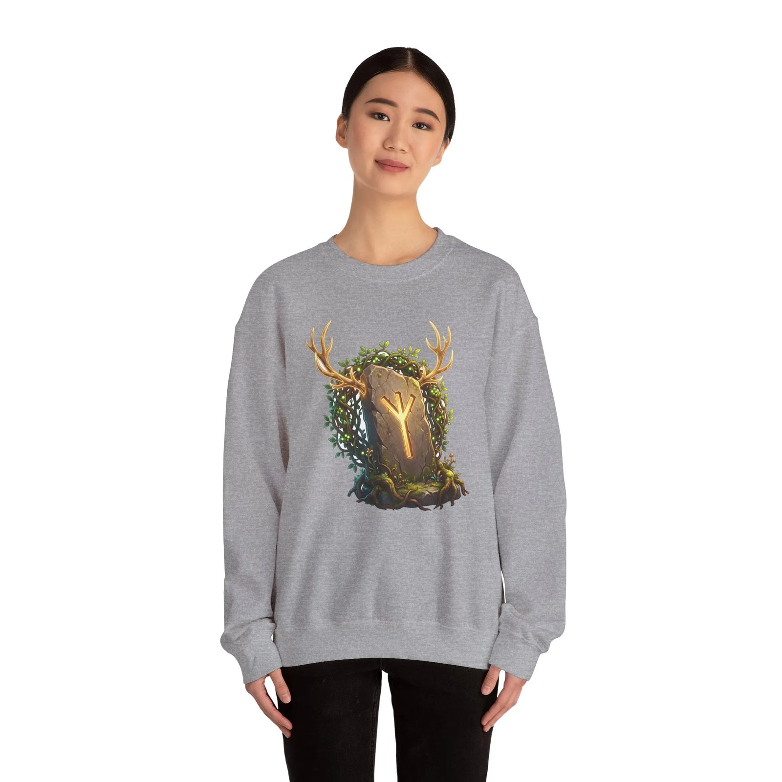 Elhaz Rune Antler Graphic Sweatshirt - Heavy Blend Fleece Crewneck - Unisex White