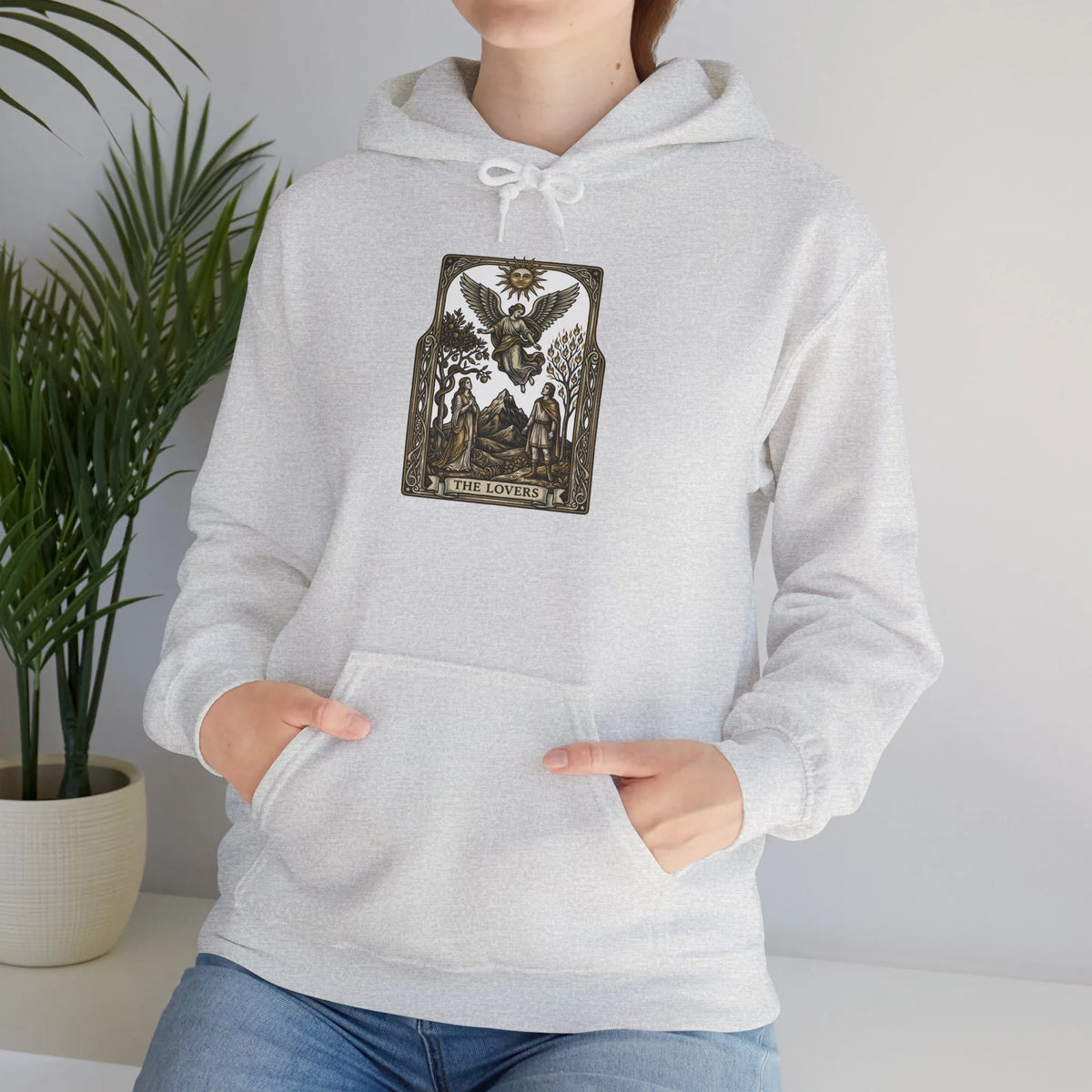 The Lovers Tarot Card Hoodie - Medium-Weight Fleece Pullover - Unisex White