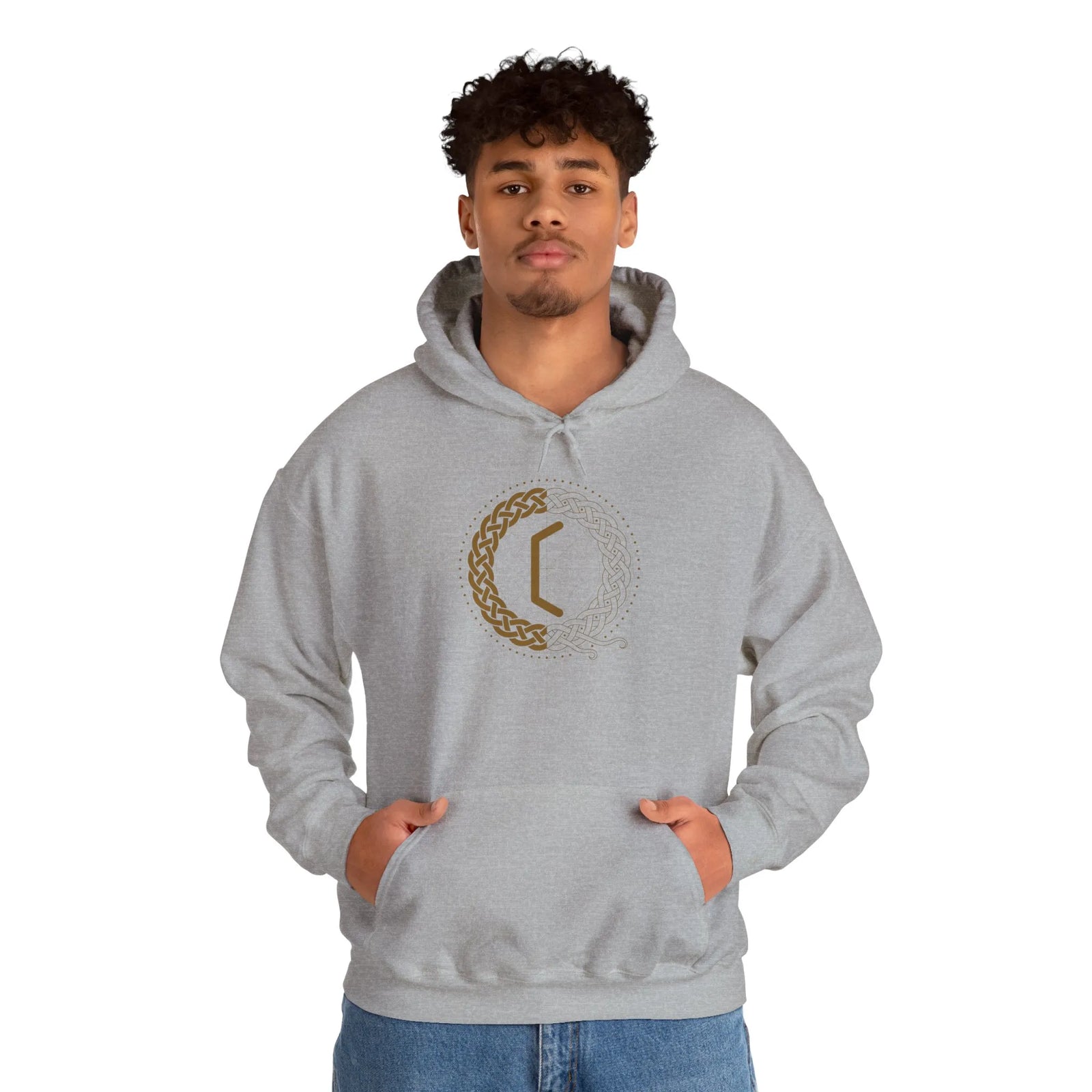 Perthro Runic Symbol Hoodie - Heavyweight Fleece Pullover - Unisex White