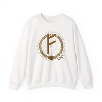 Fehu Rune Wealth Symbol Sweatshirt - Heavy Blend Fleece Crewneck - Unisex White