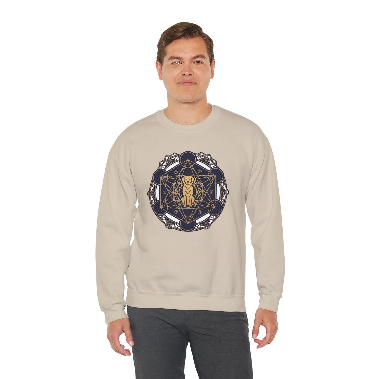 Metatron's Hound Sacred Geometry Sweatshirt - Heavy Blend Cotton-Poly Crewneck - Unisex White