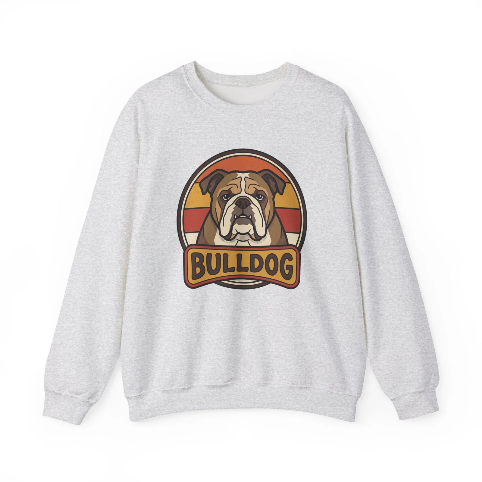 Retro 70s Sunset Bulldog Sweatshirt - Heavy Blend Cotton-Poly Crewneck - Unisex White