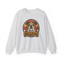 Retro 70s Sunset Bulldog Sweatshirt - Heavy Blend Cotton-Poly Crewneck - Unisex White