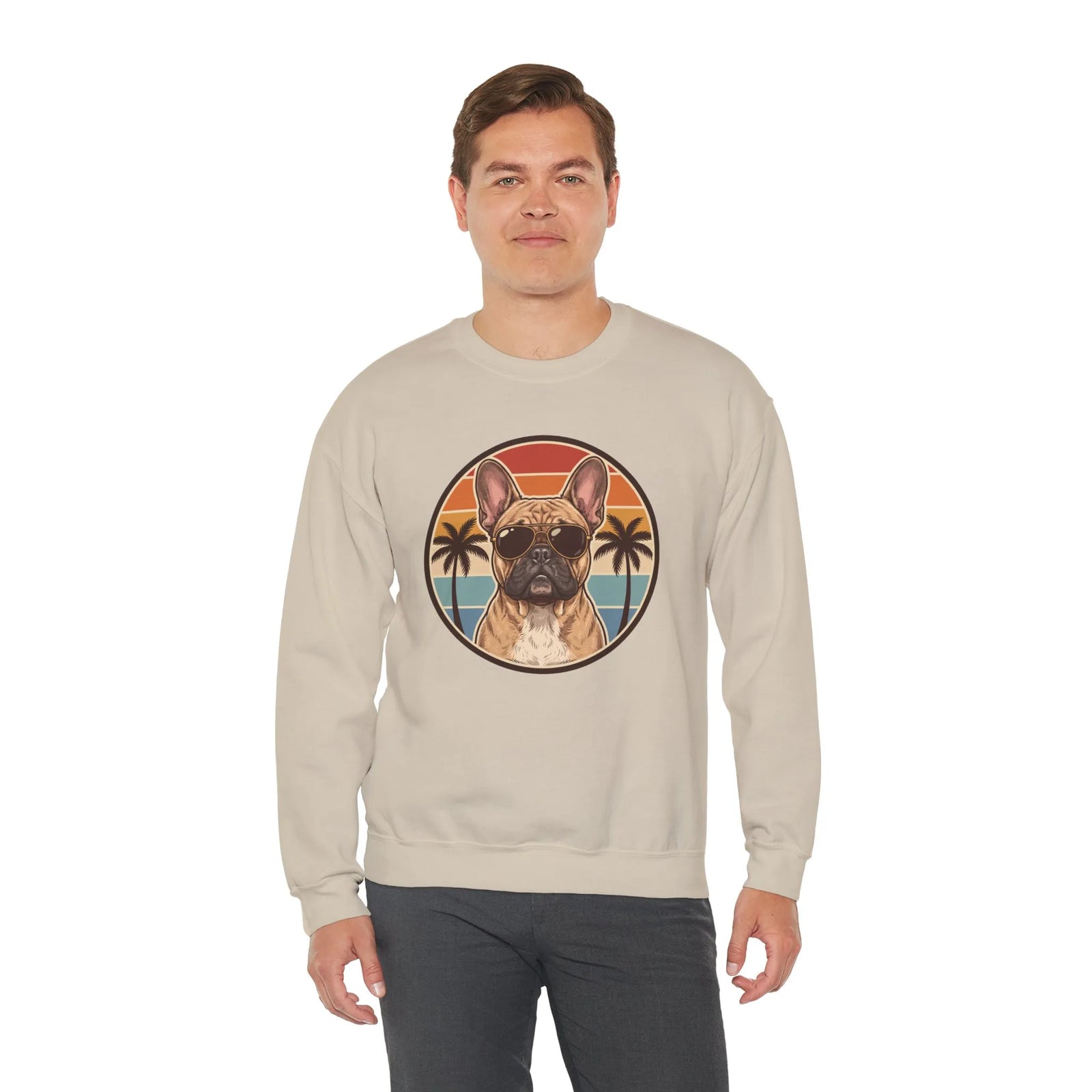 French Bulldog Sunset Aviators Sweatshirt - Heavy Blend Fleece Crewneck - Unisex White
