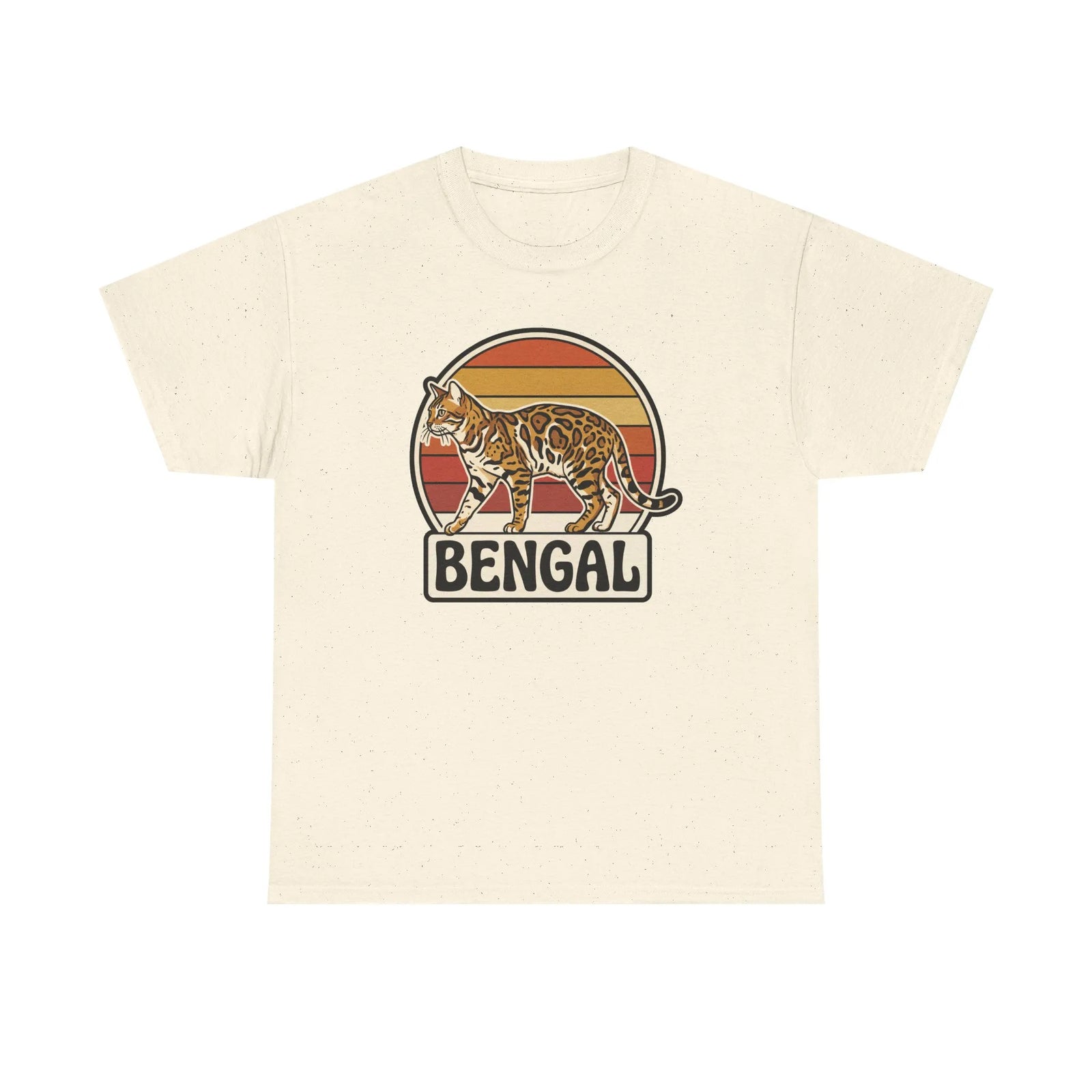 Bengal Cat Retro Sunset T-Shirt - Heavy Cotton Classic Fit Tee - Unisex White