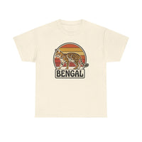 Bengal Cat Retro Sunset T-Shirt - Heavy Cotton Classic Fit Tee - Unisex White