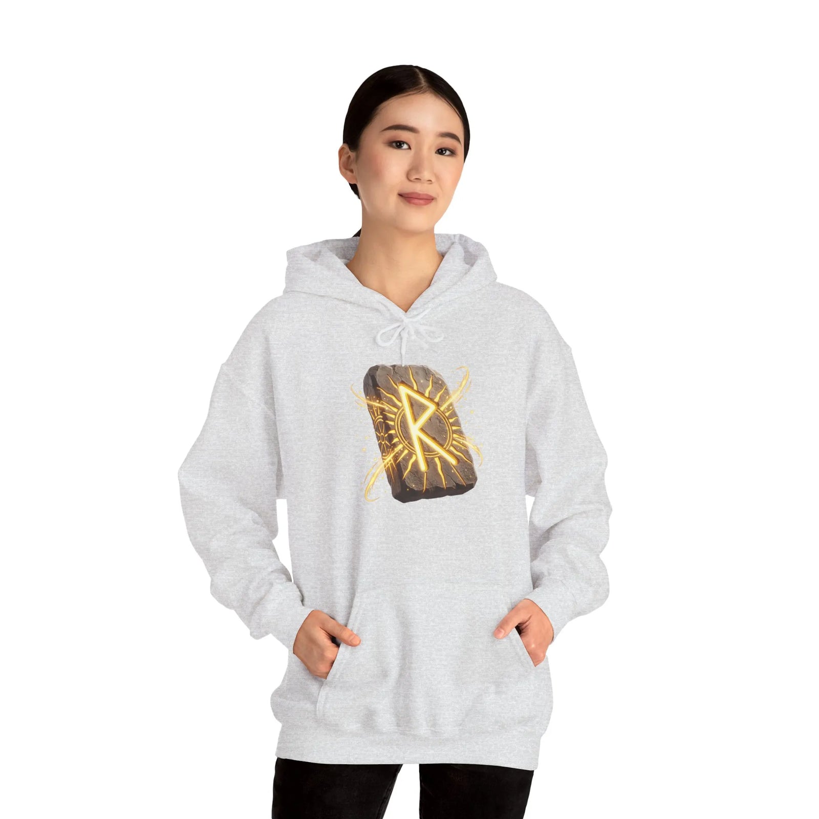 Raido Rune Journey Wheel Hoodie - Soft Cotton Blend Pullover Hooded - Unisex White