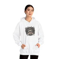 Band Crest Heavy Metal Rocker Cats Hoodie - Heavyweight Cotton Blend Classic Fit - Unisex White