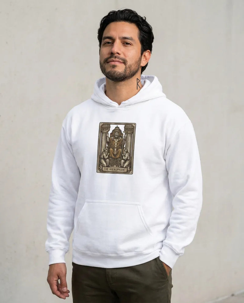 The Hierophant Tarot Card Hoodie - Heavyweight Fleece Pullover - Unisex White