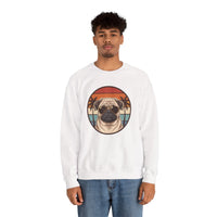 Pug Aviator Dog 70s Sunset Sweatshirt - Heavy Blend Fleece Crewneck - Unisex White