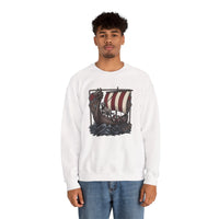 Viking Berserker Dogs Longship Prow Sweatshirt - Heavy Blend Cotton Poly Crewneck - Unisex White