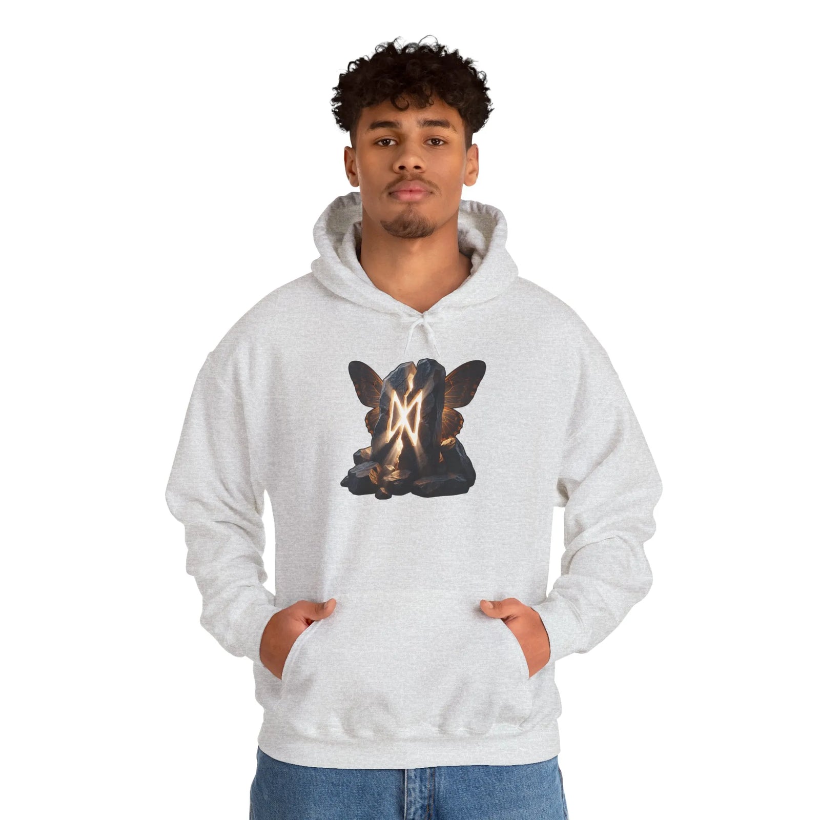 Dagaz Rune Butterfly Graphic Hoodie - Heavy Blend Fleece Pullover - Unisex White