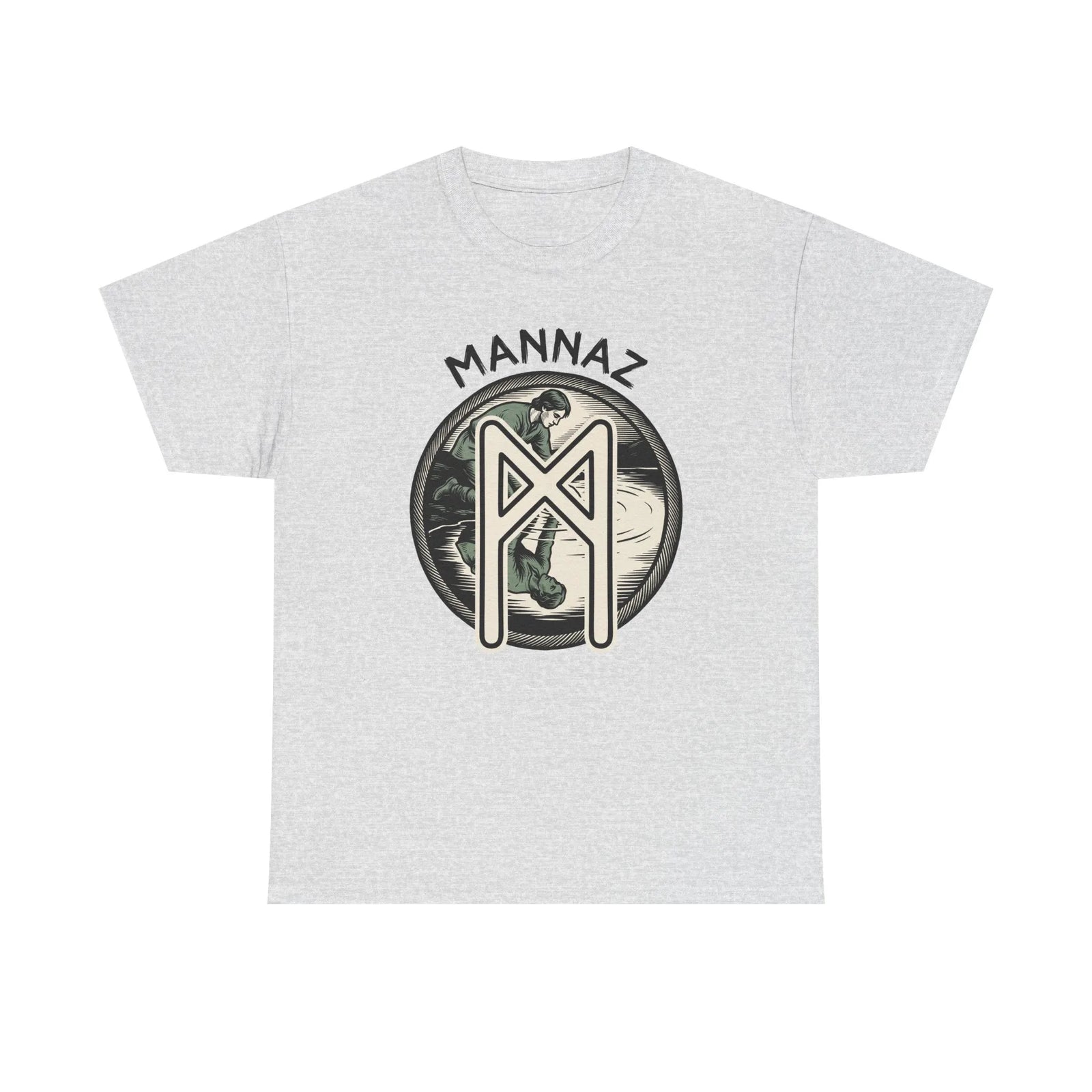 Mannaz Rune Reflection Graphic T-Shirt - Heavy Cotton Classic Fit Tee - Unisex White